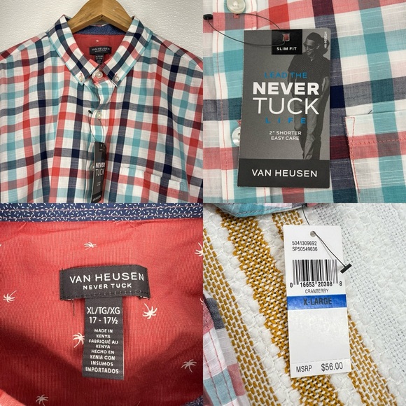 Van Heusen Classic Fit Short Sleeve Button Up Red Plaid/Checkered Men's Size XL - Picture 15 of 16